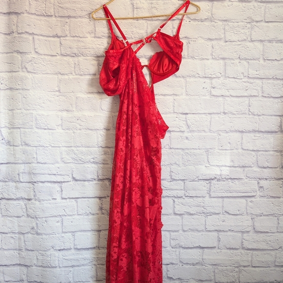 For Love and Lemons Kaia Lace Maxi Dress XS NEW Red Bodysuit Cut Out Slit Sexy - Picture 5 of 9